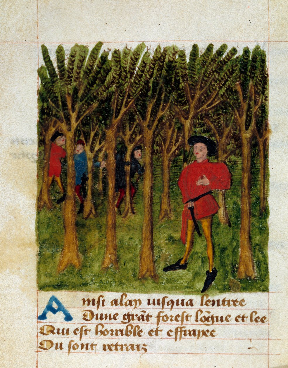 Sivu ranskalaisen runoilijan Michault le Caron dit Tailleventin (1390/1395-1448/1458) teoksesta "Passe temps Michault" 15. vuosisata Chantilly, Musee Conde tekijältä French School