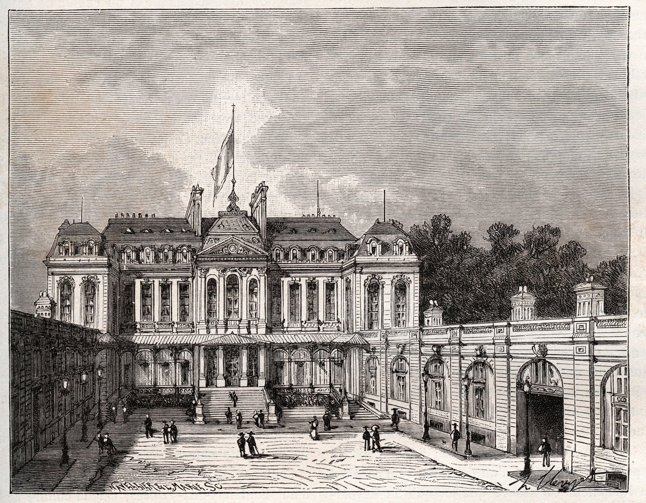 Elyseen palatsi Pariisissa - V.A. Malt-Brownin kaiverrus "La France illustrée: maantiede, historia, tilastohallinto". 1884 tekijältä French School