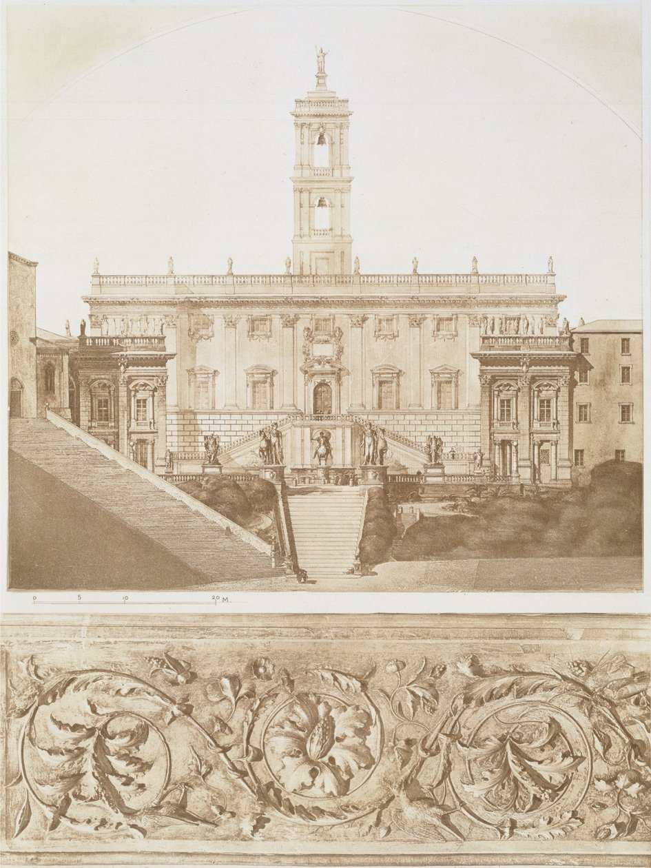 Palazzo Senatorio, Capitol, Rooma, teoksesta Keskiajan ja renessanssin arkkitehtuurin fragmentit, kaiverrus Jules Adolphe Chauvet (s.1828) tekijältä French School