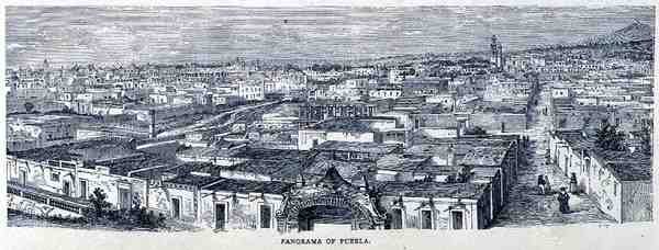 Panorama Puebla, Keski-Meksiko, The Ancient Cities of the New World, kirjoittanut Claude-Joseph-Desire Charnay, pubi. 1887 tekijältä French School