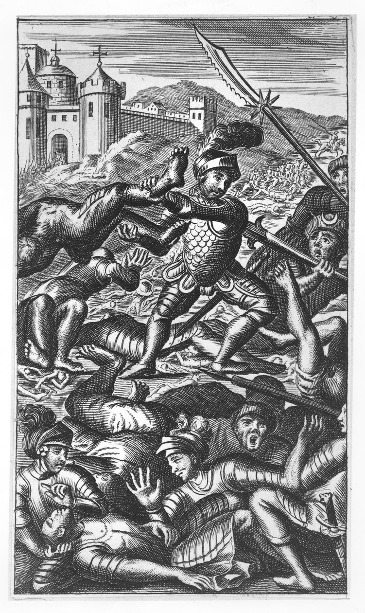 Pantagruel voitti kolmesataa jättiläistä, kuvitus teoksesta "Gargantua ja Pantagruel", François Rabelais (kaiverrus) tekijältä French School