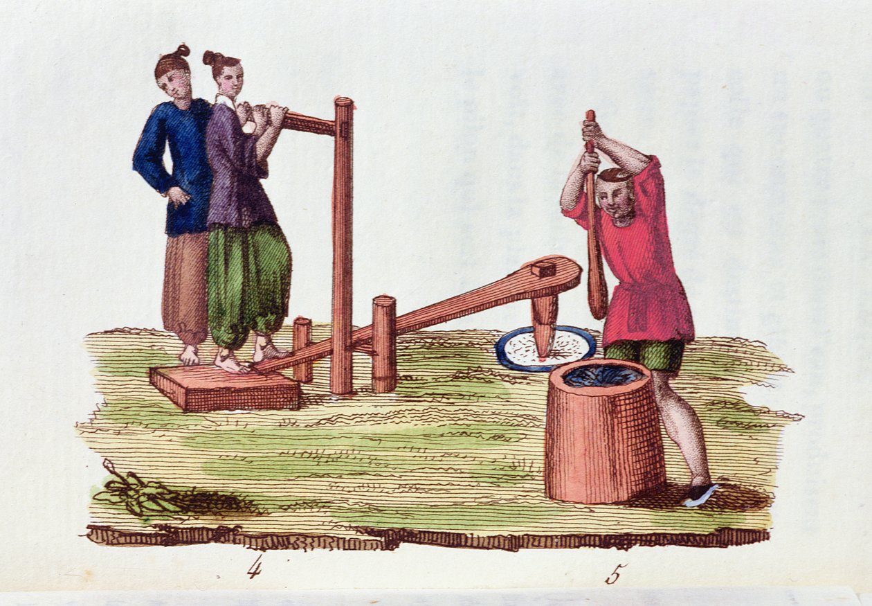 Paperin valmistus bambusta, La Chine en Miniatures, M. Breton, julkaistu Pariisissa, 1811 tekijältä French School