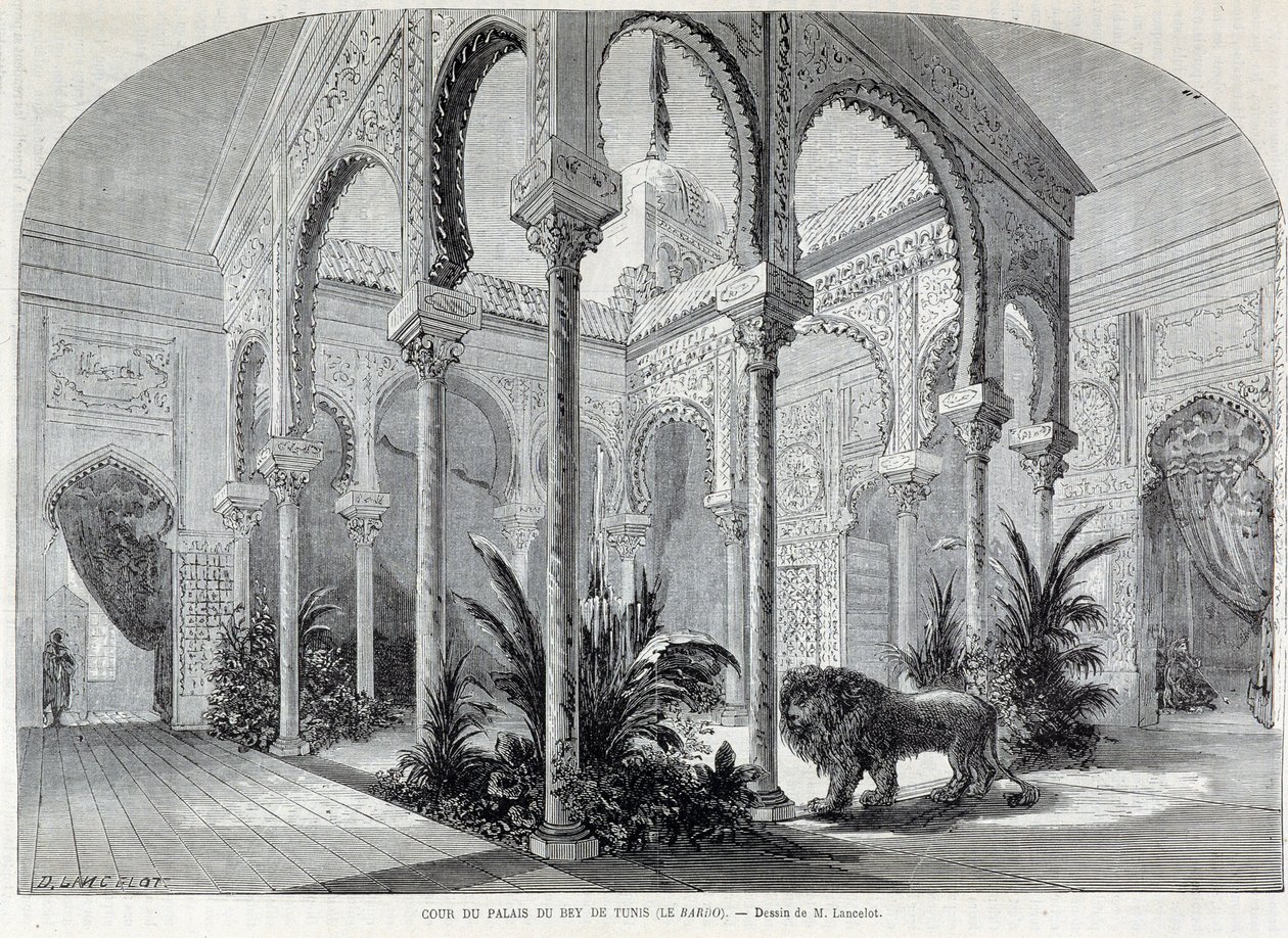 Parc de Montsouris: Palais du Beyn sisätilat Tunisiassa vuoden 1867 maailmannäyttelyssä. tekijältä French School