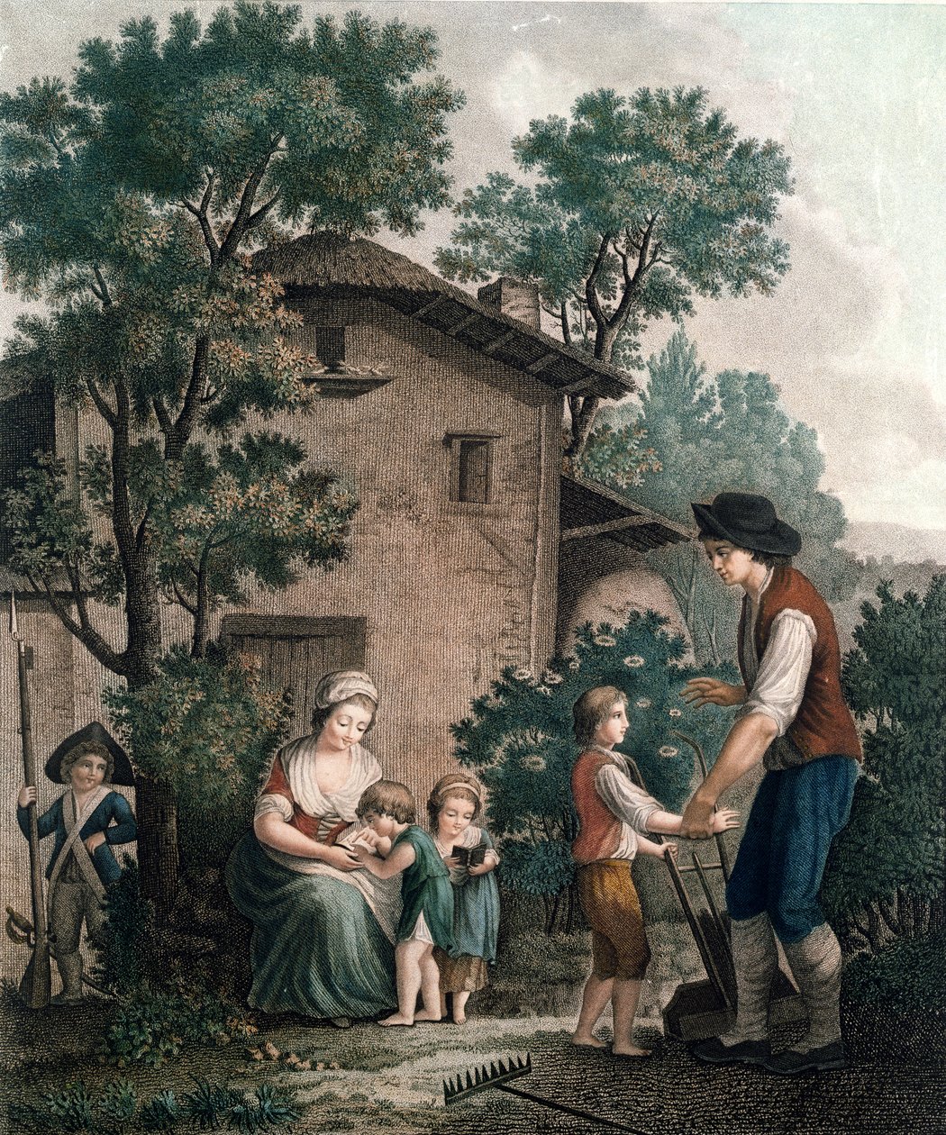 Vanhemmat ovat todellisia opettajia, 1700-luvun loppu (värikaiverrus) tekijältä French School