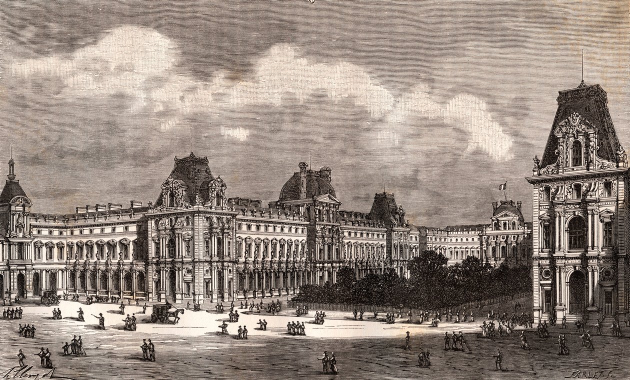 Paris Le Louvre - kaiverrus "La France illustree: maantiede, historia, hallintotilastot" V.A. Maltaanruskea. 1884 tekijältä French School