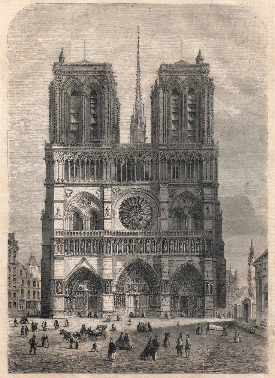 Pariisi: Notre Dame. Suunnitelma Eugene Viollet le Ducin mukaan, joka kunnosti katedraalin 1800-luvun puolivälissä. tekijältä French School