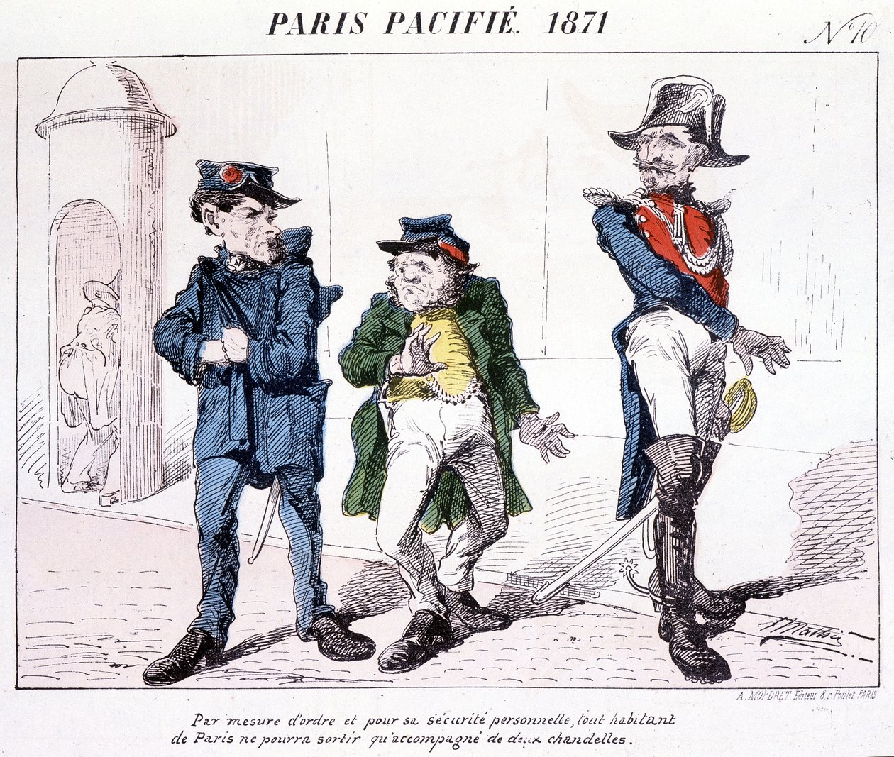 Paris Pacified 1871 - Järjestyksen ja henkilökohtaisen turvallisuuden mittana jokainen Pariisin asukas voi mennä ulos vain kahdella kynttilällä. Sarjakuva kommuunista. tekijältä French School