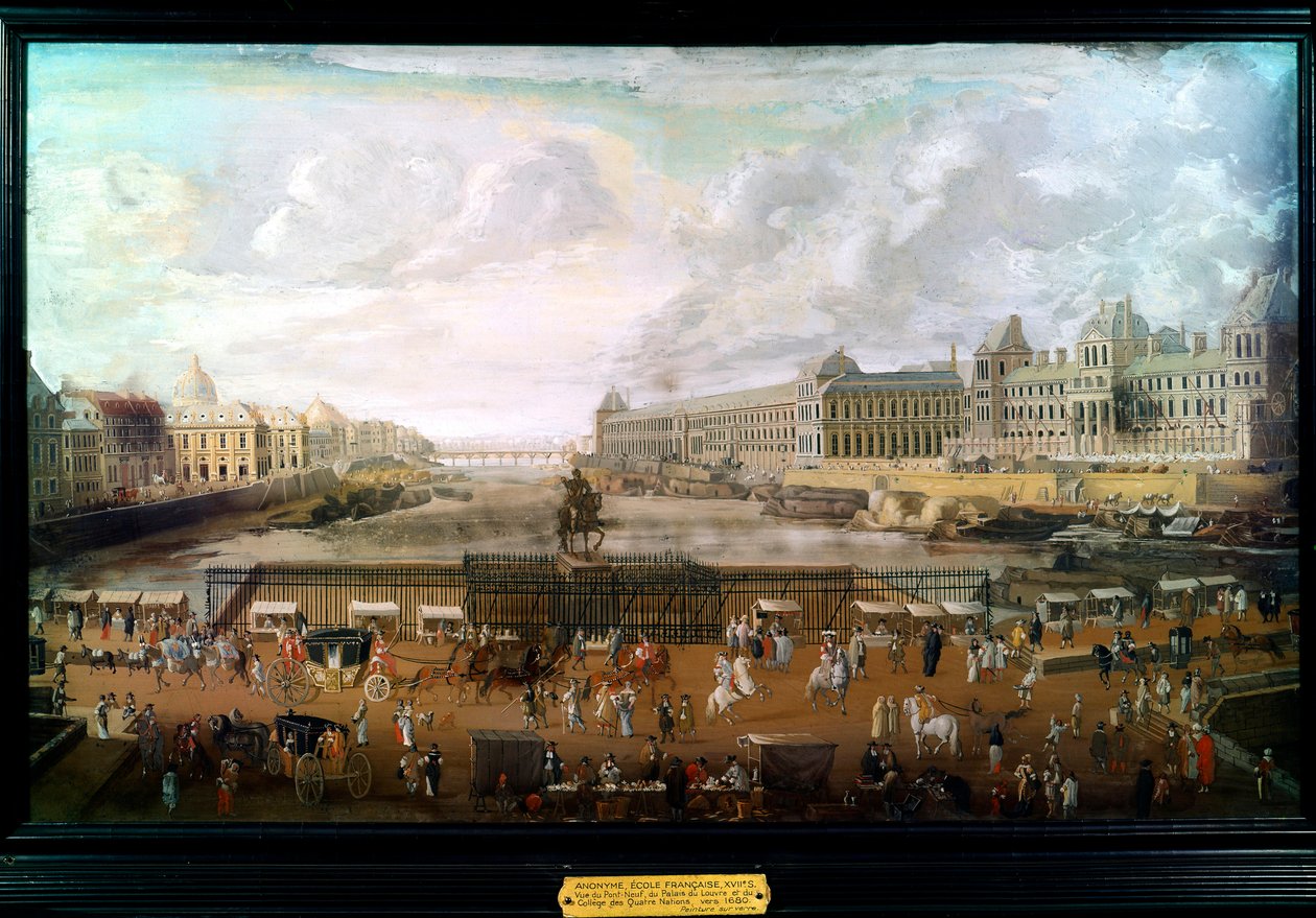 Pariisi, näkymä Pont-neufille (Pont Neuf), Palais du Louvrelle ja College of Four Nationsille noin 1680 (öljy kankaalle) tekijältä French School