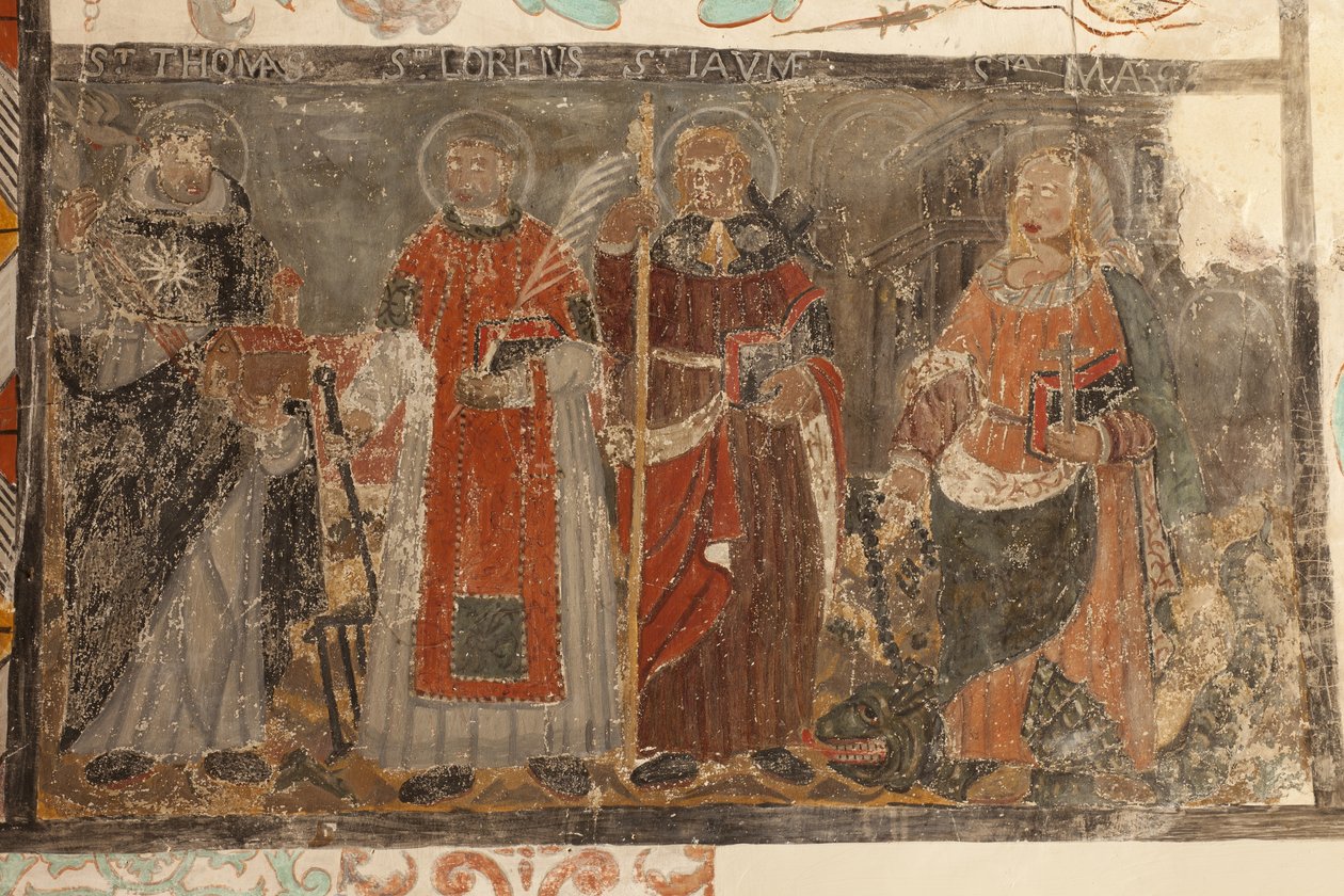 Seurakuntakirkko (Església de la Mare de Déu de Solers). Sisätilat. Kirkkolaivat. Seinämaalaukset. Yksityiskohta. 1500-luku (). tekijältä French School