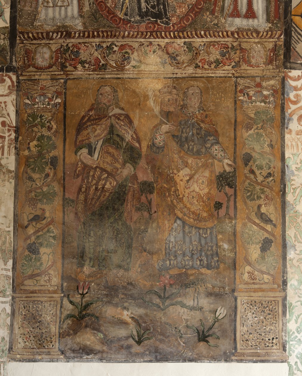 Seurakuntakirkko (Solersin Neitsyt Marian kirkko). Sisustus. Laivat. Seinämaalauksia. Yksityiskohta. 16. vuosisata (?). tekijältä French School