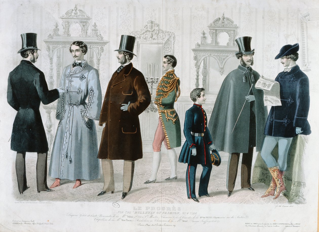 Parisian Fashion Plate for the Bulletin of Fashion, New York, helmikuu 1858 (värikaiverrus) tekijältä French School