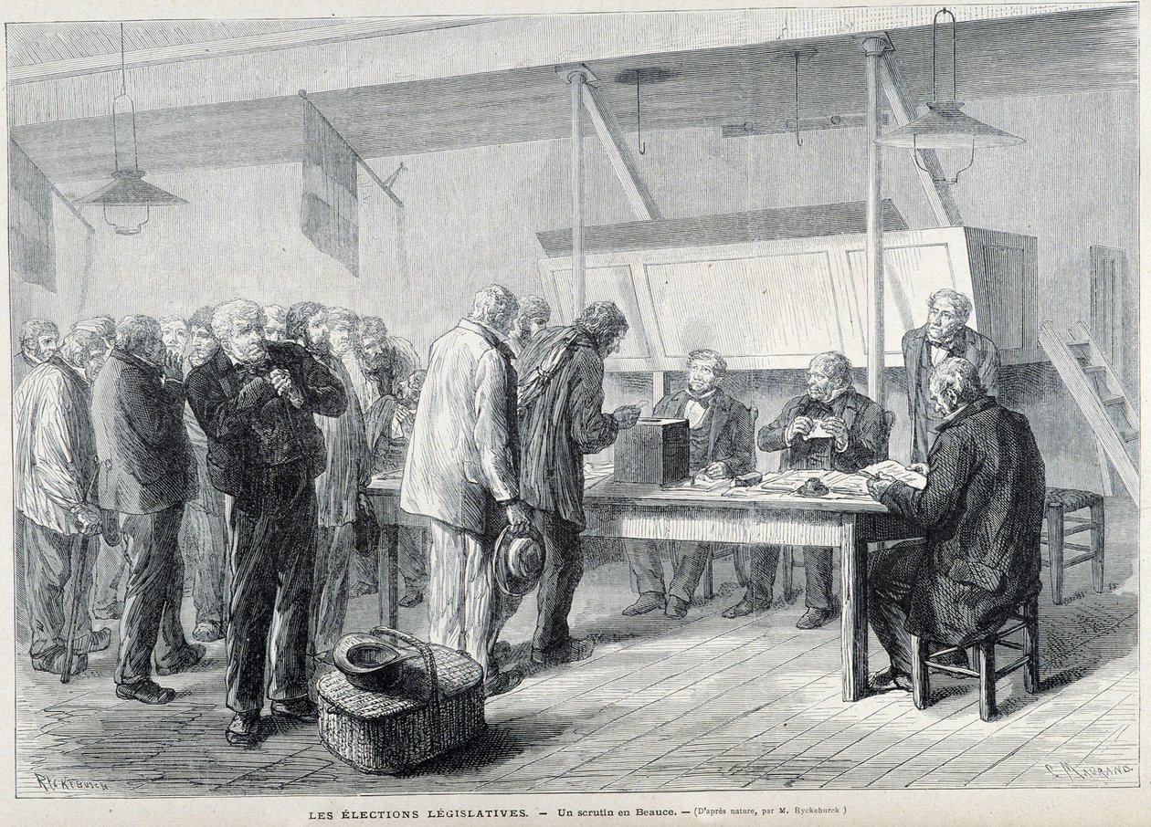 Parlamenttivaalit: äänestyspaikka Beaucessa - "" Le Monde Illustréssa ", maaliskuu 1876 tekijältä French School