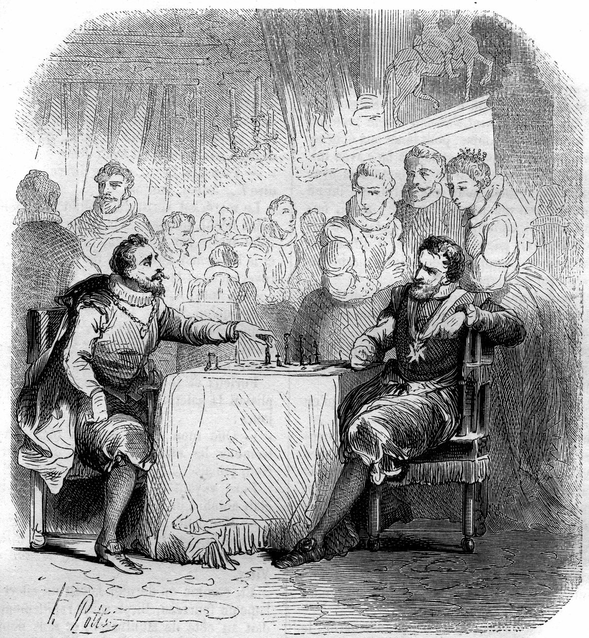 Osa shakkia ranskalaisen Henrik IV:n (1553-1610) ja Vendomen herttuan välillä. tekijältä French School