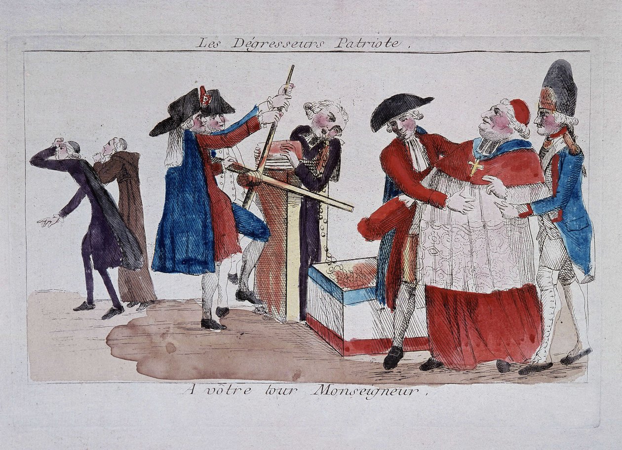 Isänmaalliset skannaukset: komissaarit ohittavat papiston lehdistössä saadakseen heidät laihtumaan, 1700-luvun loppu tekijältä French School
