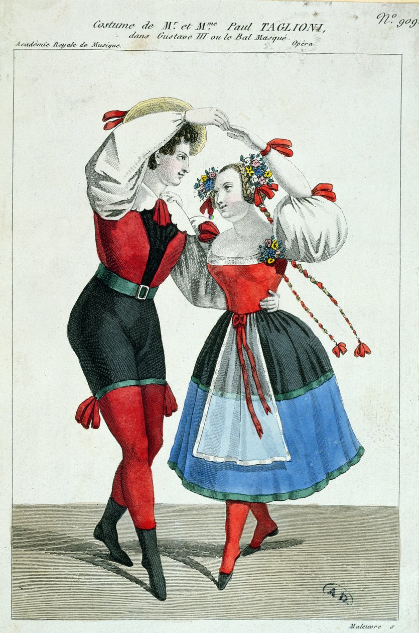 Paul Taglioni (1808-84) ja hänen vaimonsa Anna Galster tanssimassa Kustaa III:ssa, n. 1830 tekijältä French School