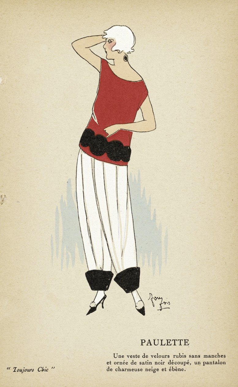 Paulette teoksesta Toujours Chic, julkaisu 1921-22 (sabluunapainatus). tekijältä French School