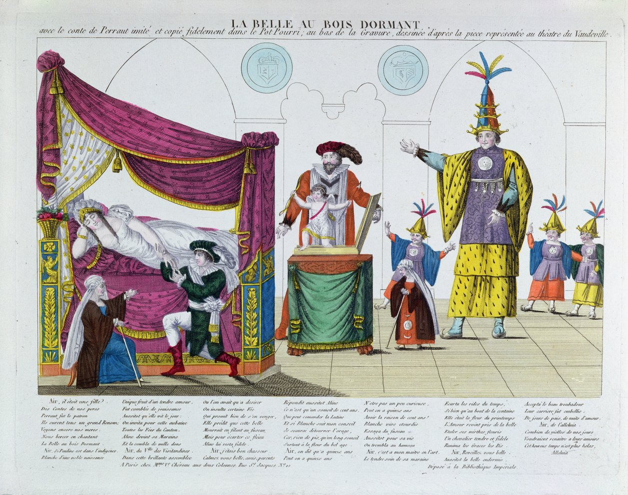 Prinsessa Prinsessa Charles Perraultin (1628-1703) sadun esitys Vaudeville-teatterissa, Pariisissa, n. 1820 (värikaiverrus) tekijältä French School