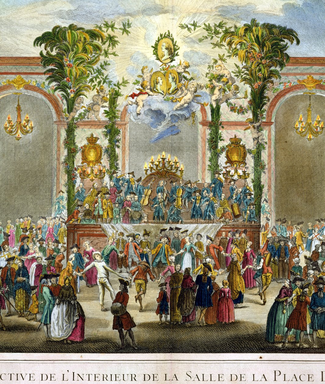 Perspektiivinäkymä Place Dauphine -aukion huoneeseen (yksityiskohta 101863) (värikaiverrus) tekijältä French School