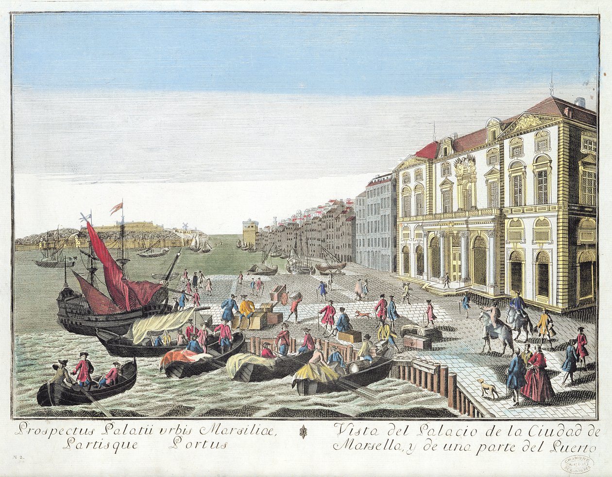 Pananaw na view ng Town Hall at bahagi ng daungan sa Marseille, c.1770 finn tekijältä French School