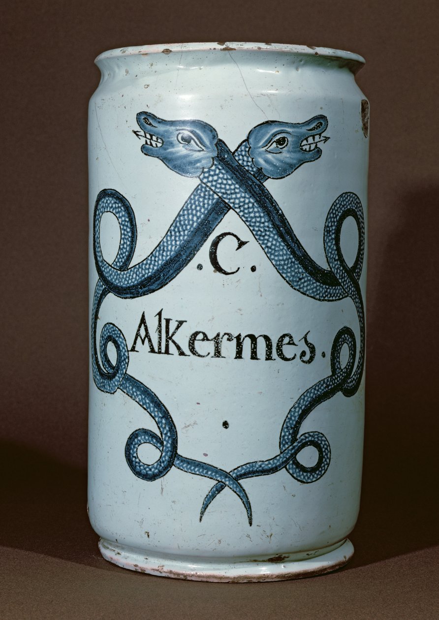 Farmaseuttinen purkki Alkernesille, Rouen, n. 1770 (keraaminen) tekijältä French School