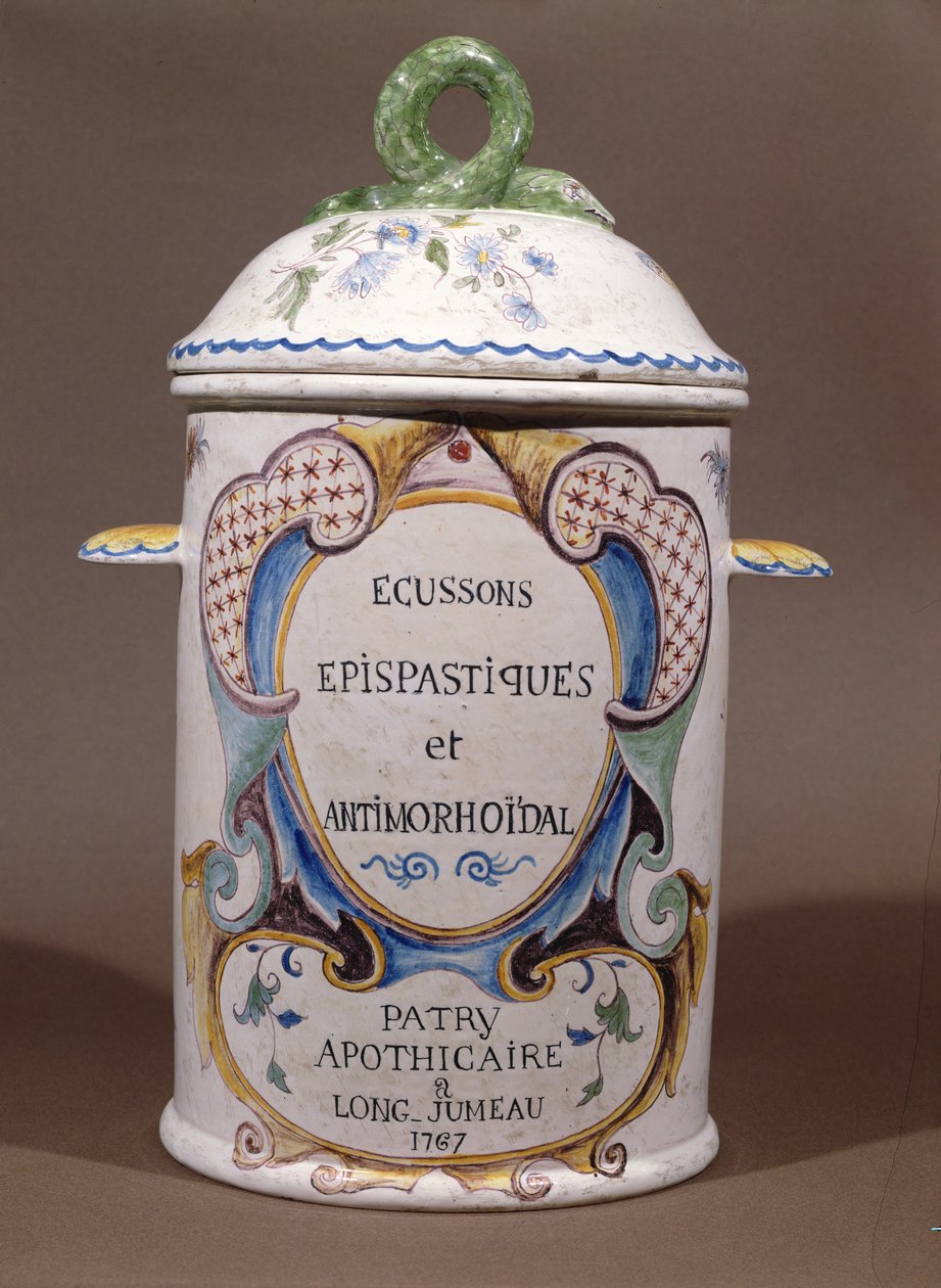 Lääkepurkki Patryn apteekista Longjumeausta, 1767 (keraaminen) tekijältä French School