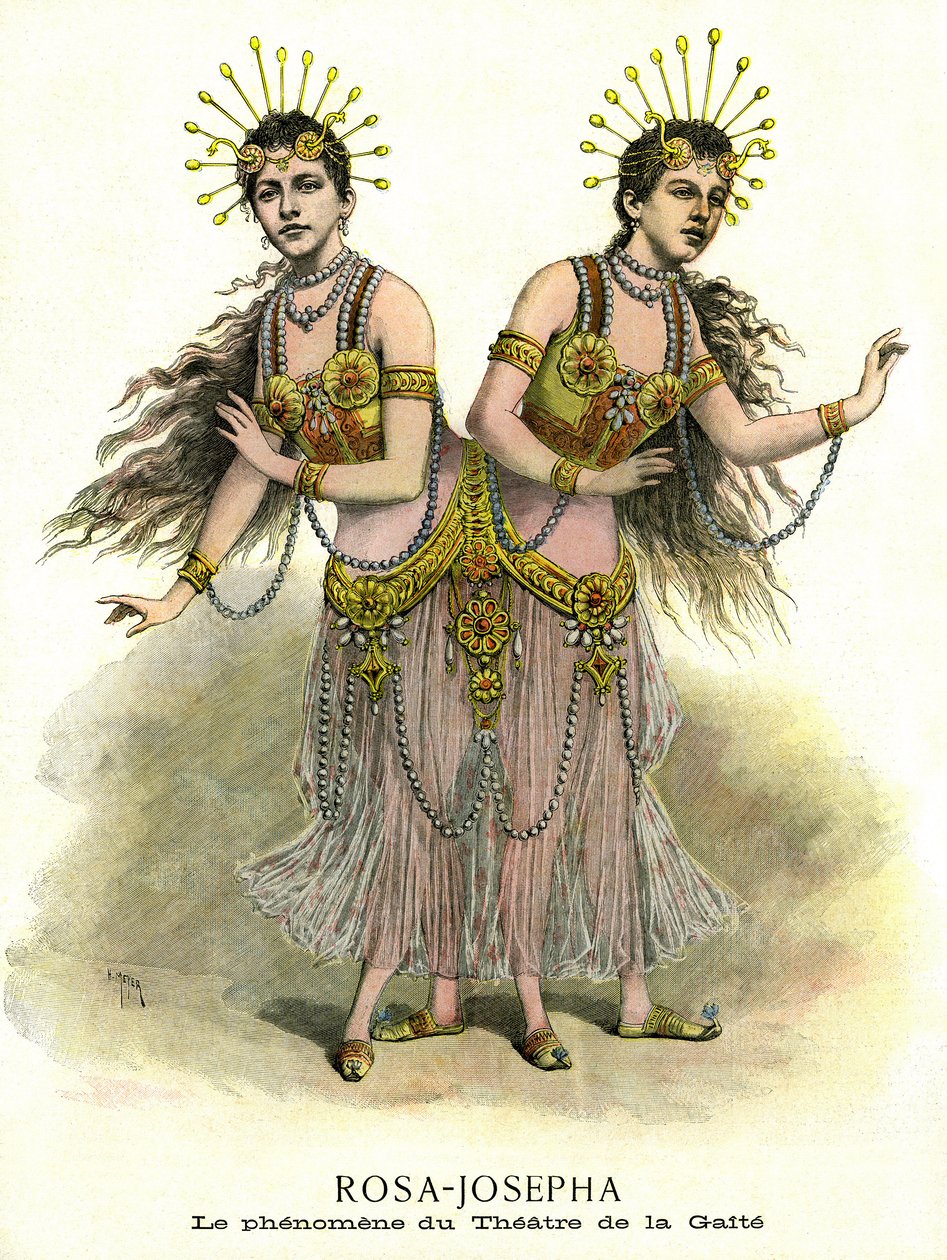 Ilmiöitä spektaakkelissa: Rose ja Joseph, siamilaiset sisaret, esitelty Gaite-teatterissa Pariisissa vuonna 1891 (painos) tekijältä French School