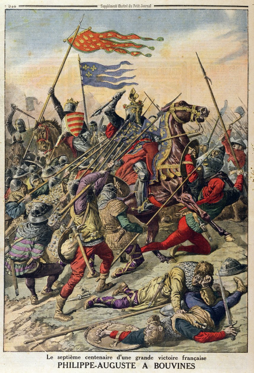 Philippe-Auguste (1165-1223) Bouvinesissa, kuva Le Petit Journalista, 27. heinäkuuta 1914 tekijältä French School