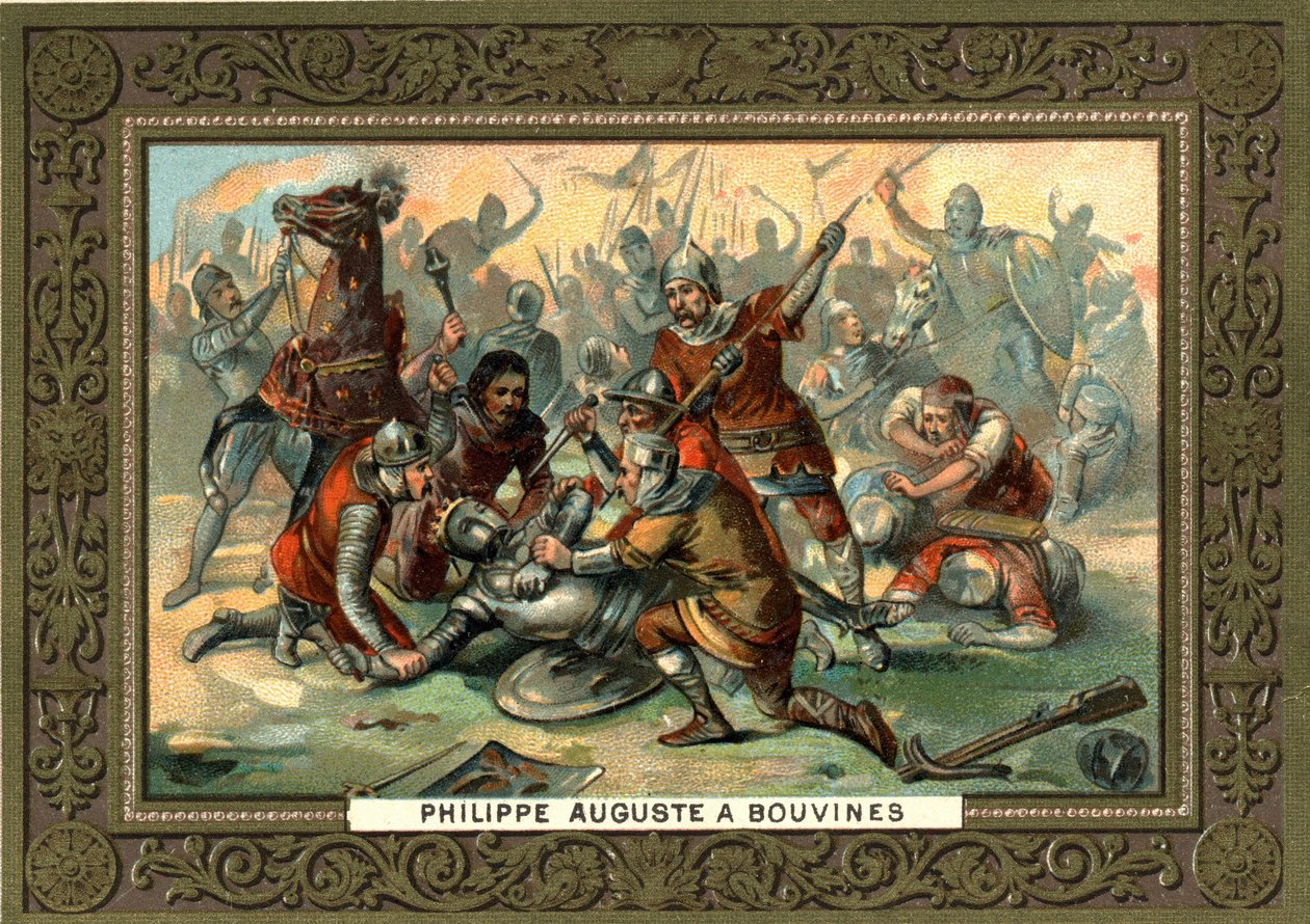 Philippe Auguste Bouvinesissa vuonna 1214. 1800-luvun kromolitografia Coll. Bianchetti. tekijältä French School