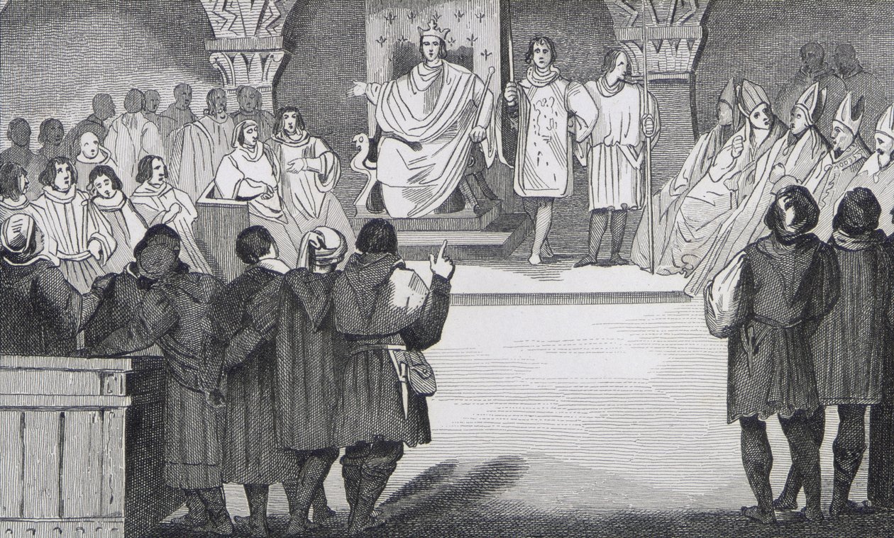 Philippe IV (1268-1314) le Bel yhdistää kenraalit Louvressa Colartin "Histoire de France" -kirjasta, julkaistu n. 1840 tekijältä French School