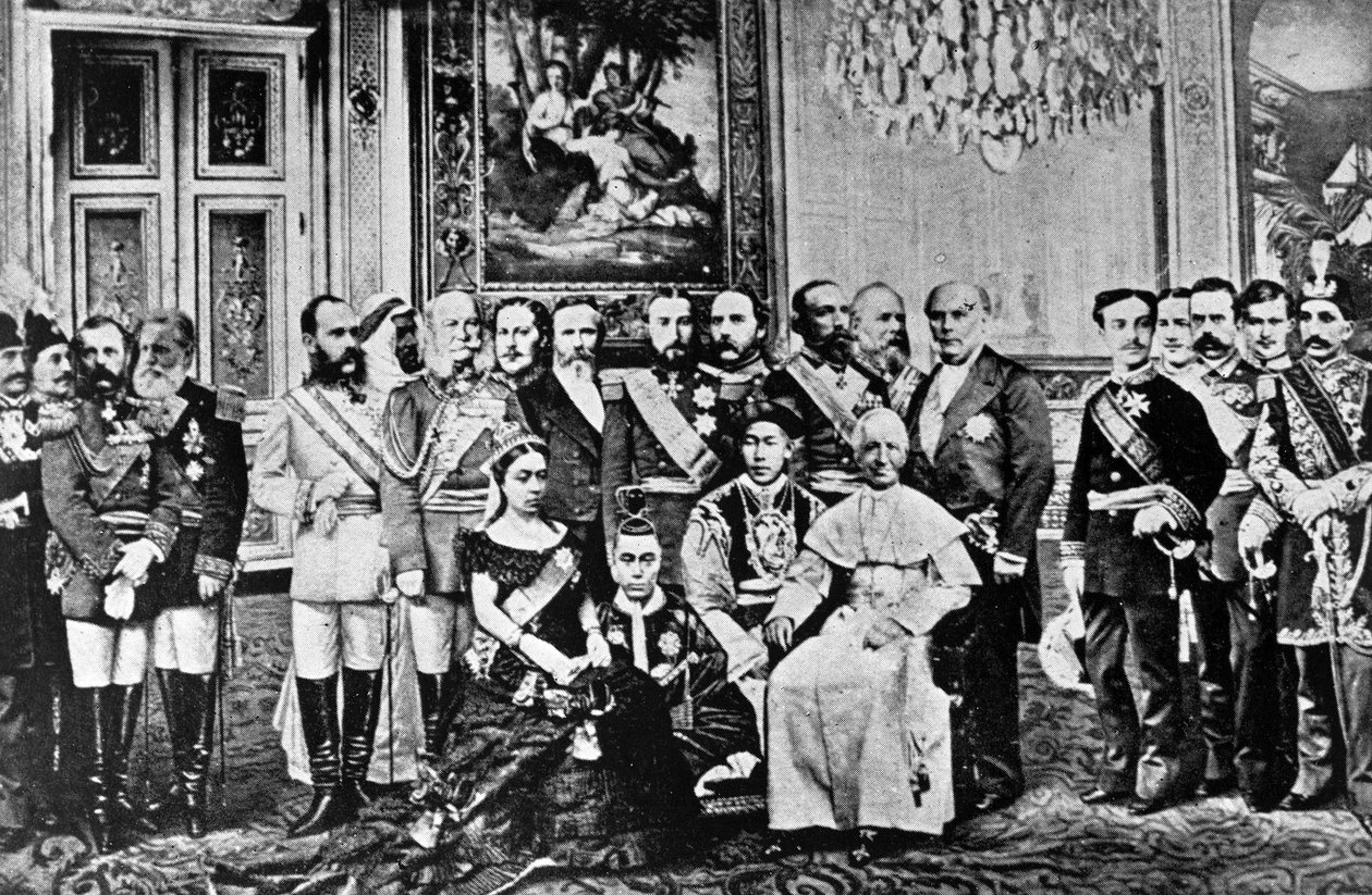 Valokuvamontaasi Maailman hallitsijoista, 1867 (kollatut bw-kuvat) tekijältä French School