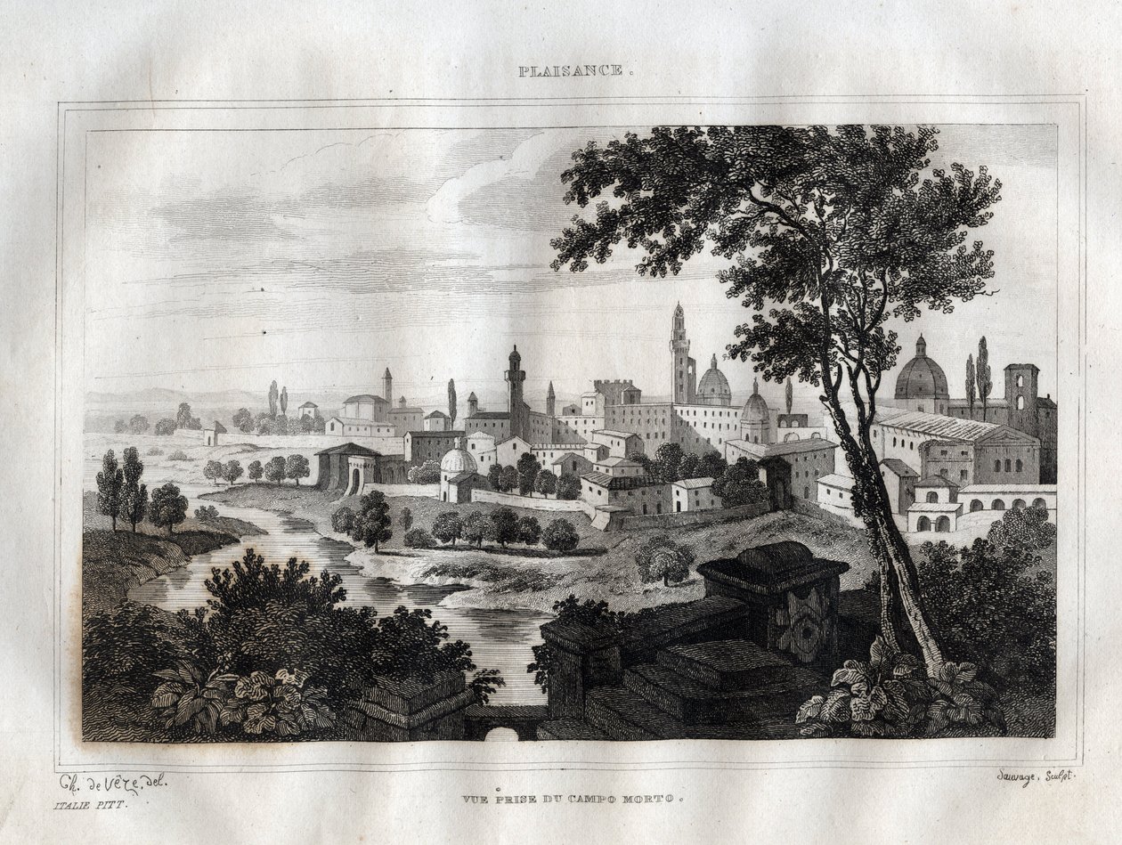 Piacenza - Plaisance - Kaiverrus "" Maalauksellisesta Italiasta"", M. de Norvins, Ch. Nodier 1834-1836. tekijältä French School