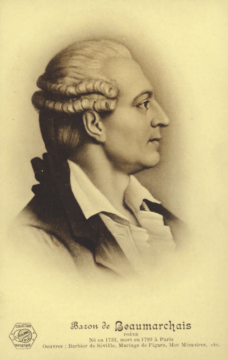 Pierre Beaumarchais (1732-1799), ranskalainen näytelmäkirjailija (litografia). tekijältä French School