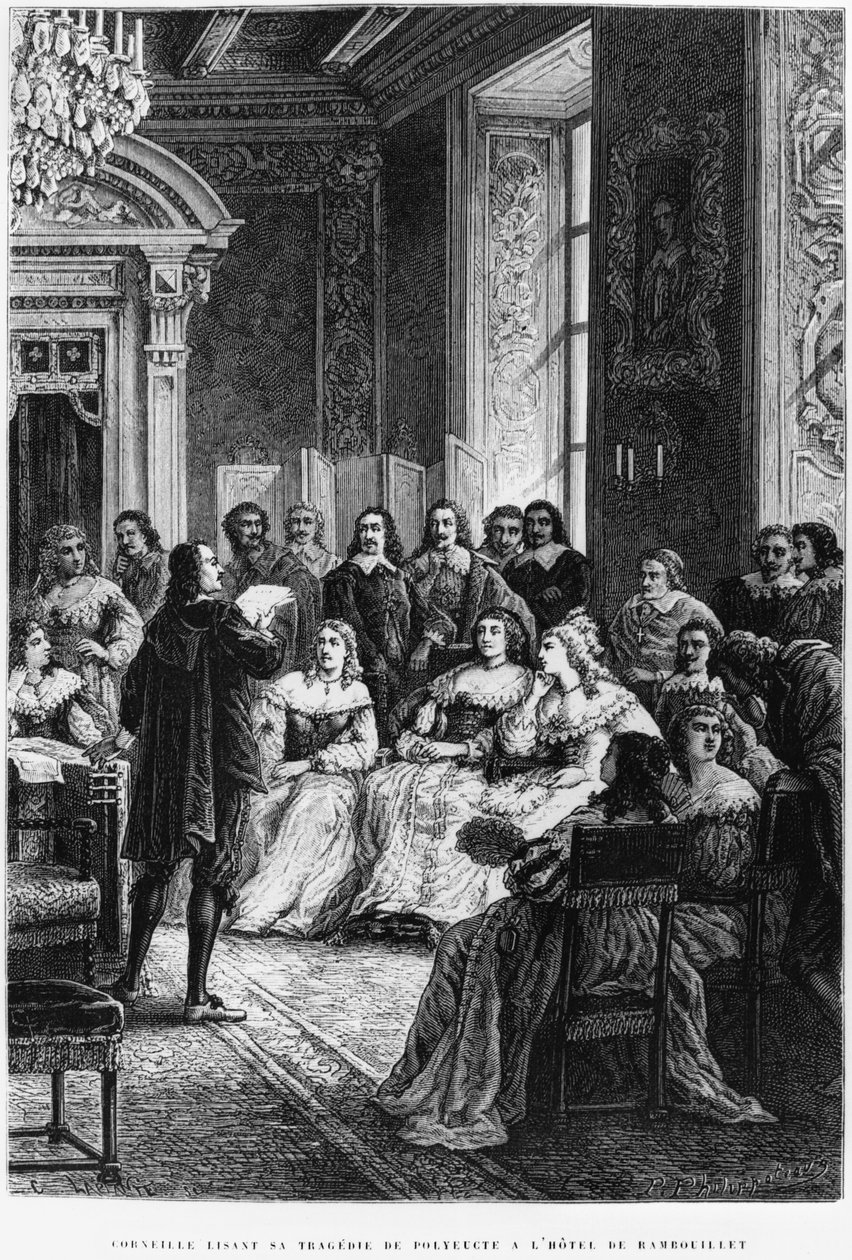 Pierre Corneille (1606-84) lukee Polyeuctea Hotel de Rambouillet
