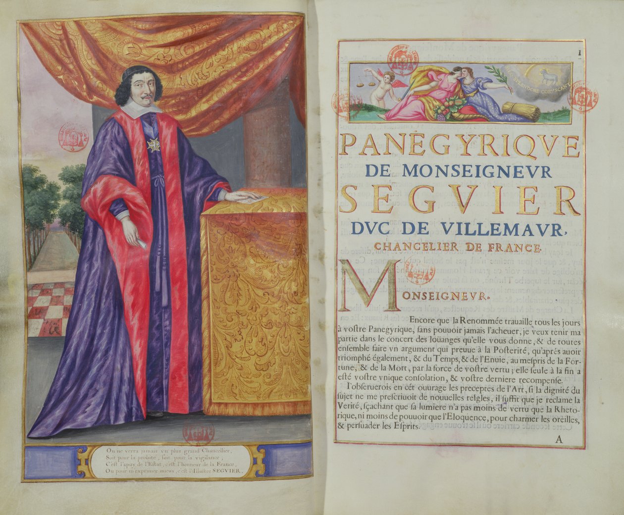 Pierre Seguier (1588-1672) Ranskan liittokansleri, kuva Puget de la Serren teoksesta Les Panegyriques des Hommes Illustres de Notre Siecle, 1655 tekijältä French School