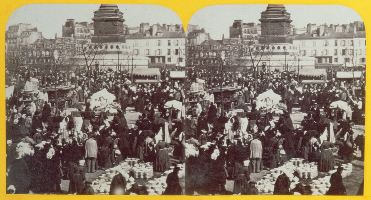 Place de la Bastille, kinkkumessut, Pariisi, stereoskooppinen näkymä, n. 1860 tekijältä French School