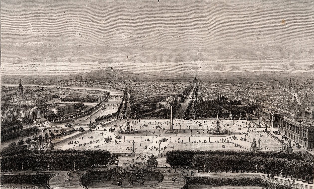 Place de la Concorde Pariisissa - kaiverrus "La France illustree: maantiede, historia, tilastohallinto" V.A. Maltaanruskea. 1884 tekijältä French School