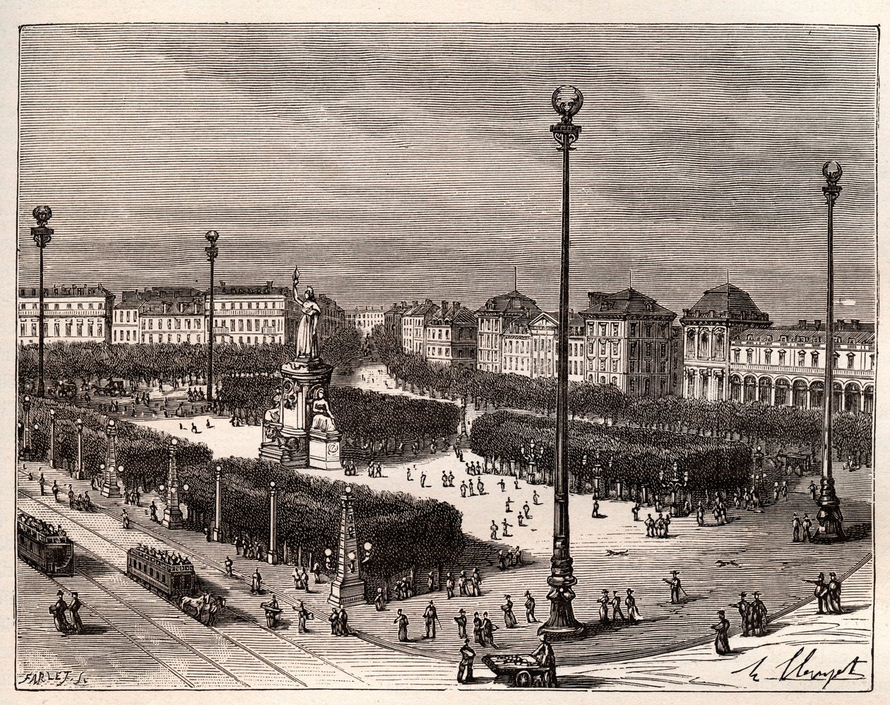 Place de la Republique Pariisissa - kaiverrus "La France illustree: maantiede, historia, hallintotilastot" V.A. Maltaanruskea. 1884 tekijältä French School