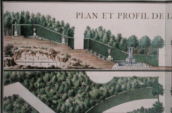 Suunnitelma ja poikkileikkaus lehdosta, teoksesta "Gardens at Marly", 1700-luvun alku (akvarelli paperille) (yksityiskohta) (katso 163976) tekijältä French School