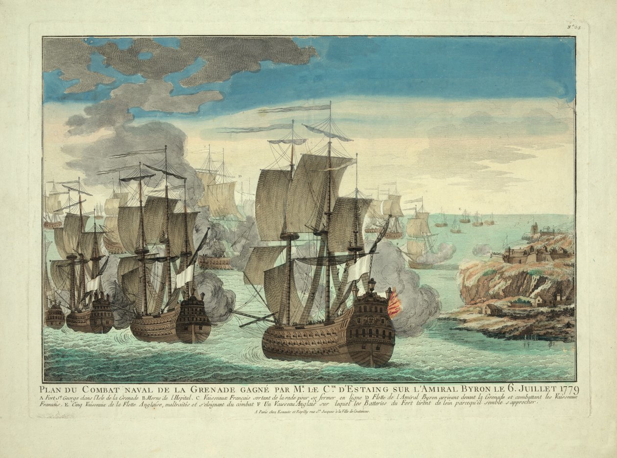 Grenada Naval Combat Plan Voitti Mr. Cte. D"Estaing on Admiral Byron 6. heinäkuuta 1779, pub. 1779 tekijältä French School
