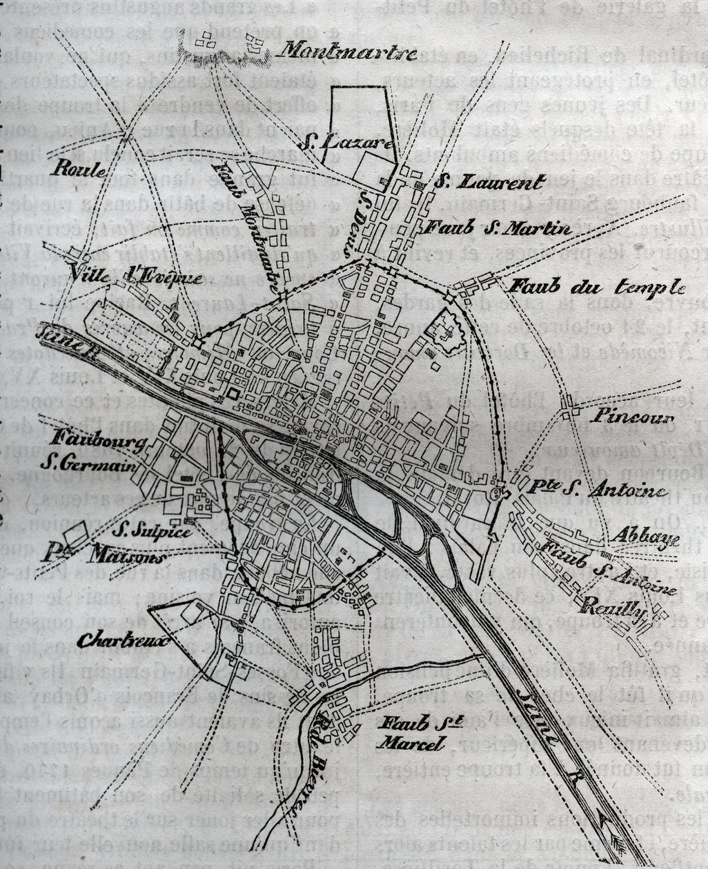 Pariisin kartta Henri III:n johdolla (1580) Jacques Antoine Dulauren kaiverrus "Pariisin fyysinen, siviili- ja moraalinen historia: historiallisista ajoista nykypäivään" tekijältä French School