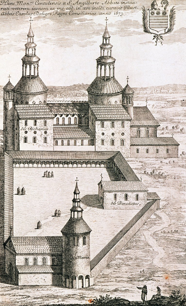Saint-Riquierin benediktiiniläisluostarin suunnitelma vuonna 1673 tekijältä French School