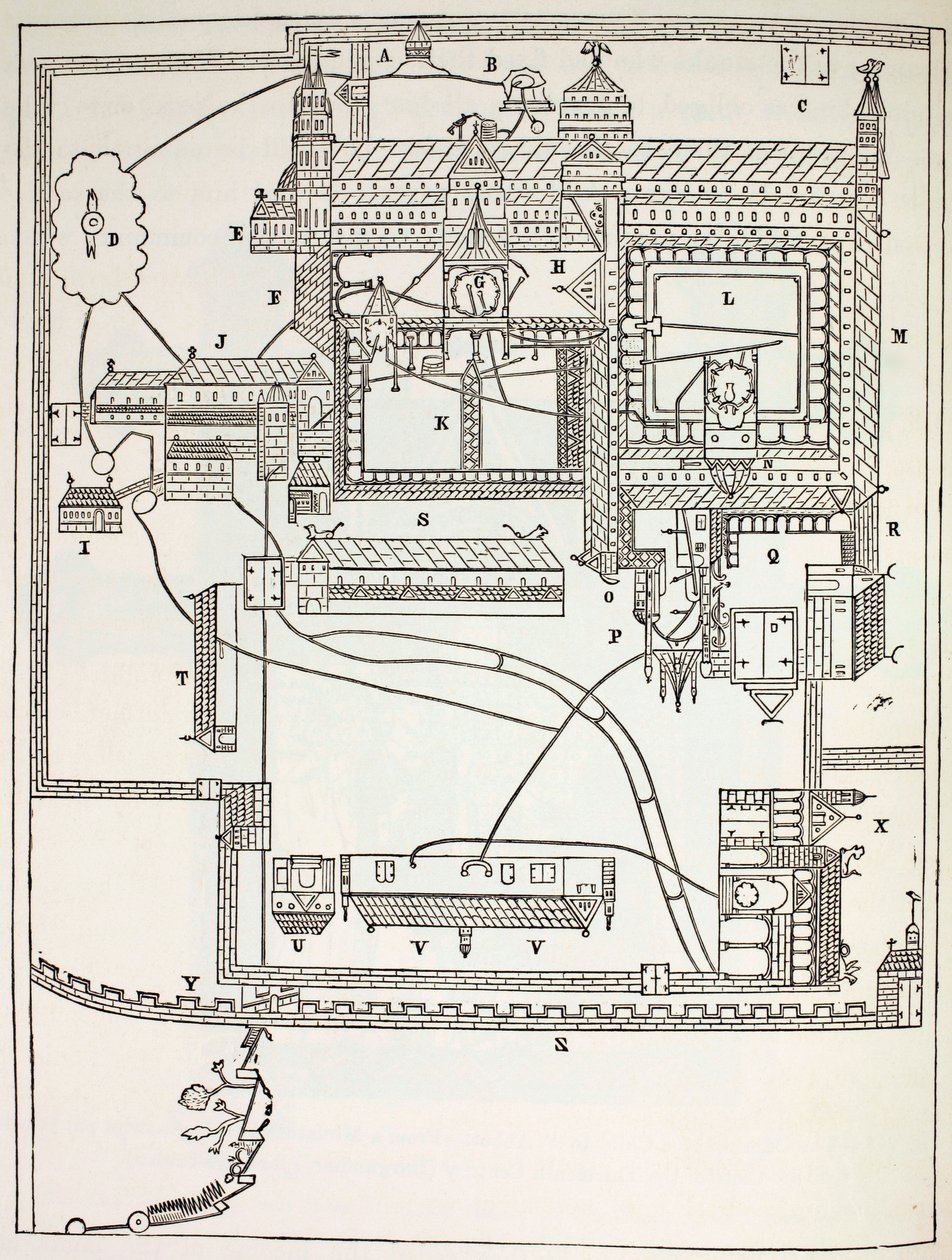 Suunnitelma benediktiiniläisluostarista Canterburyssa 1100-luvulla, Paul Lacroixin sotilas- ja uskonnollinen elämä keskiajalla, julkaistu Lontoossa n. 1880 tekijältä French School
