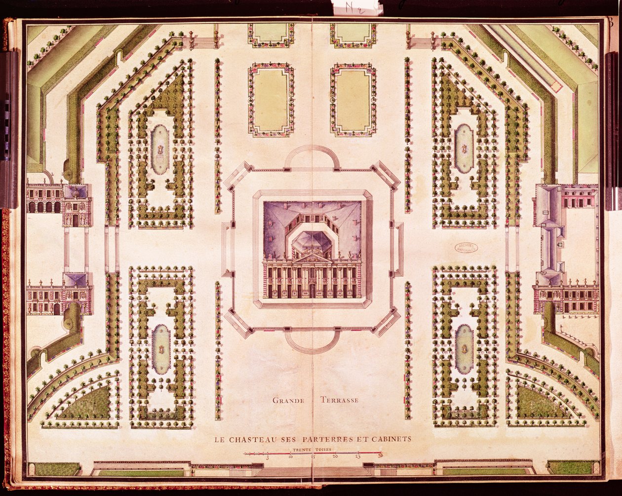 Chateau de Marlyn Grand Terrassen suunnitelma, 1714 tekijältä French School