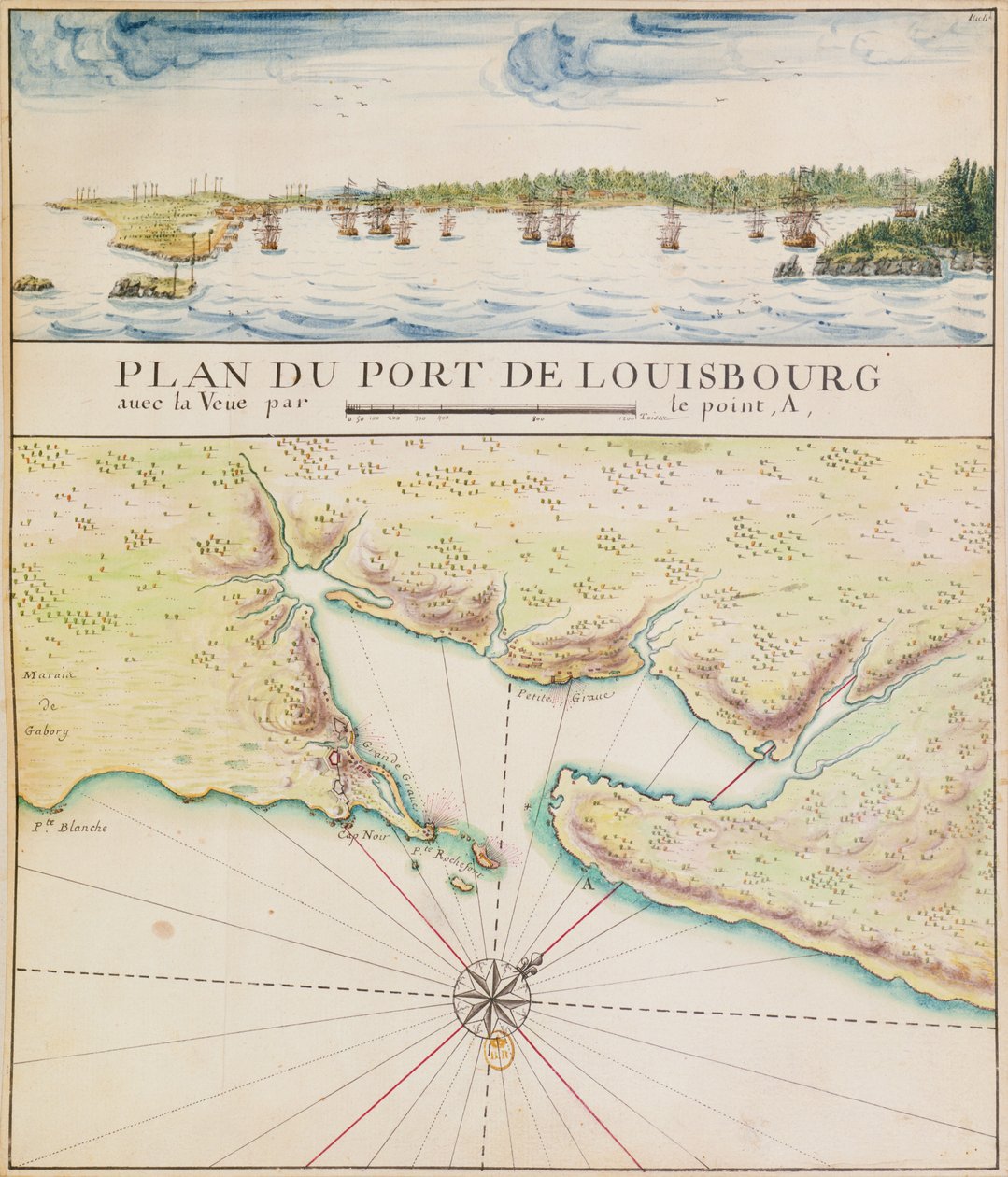 Louisbourgin sataman suunnitelma (wc paperilla) tekijältä French School
