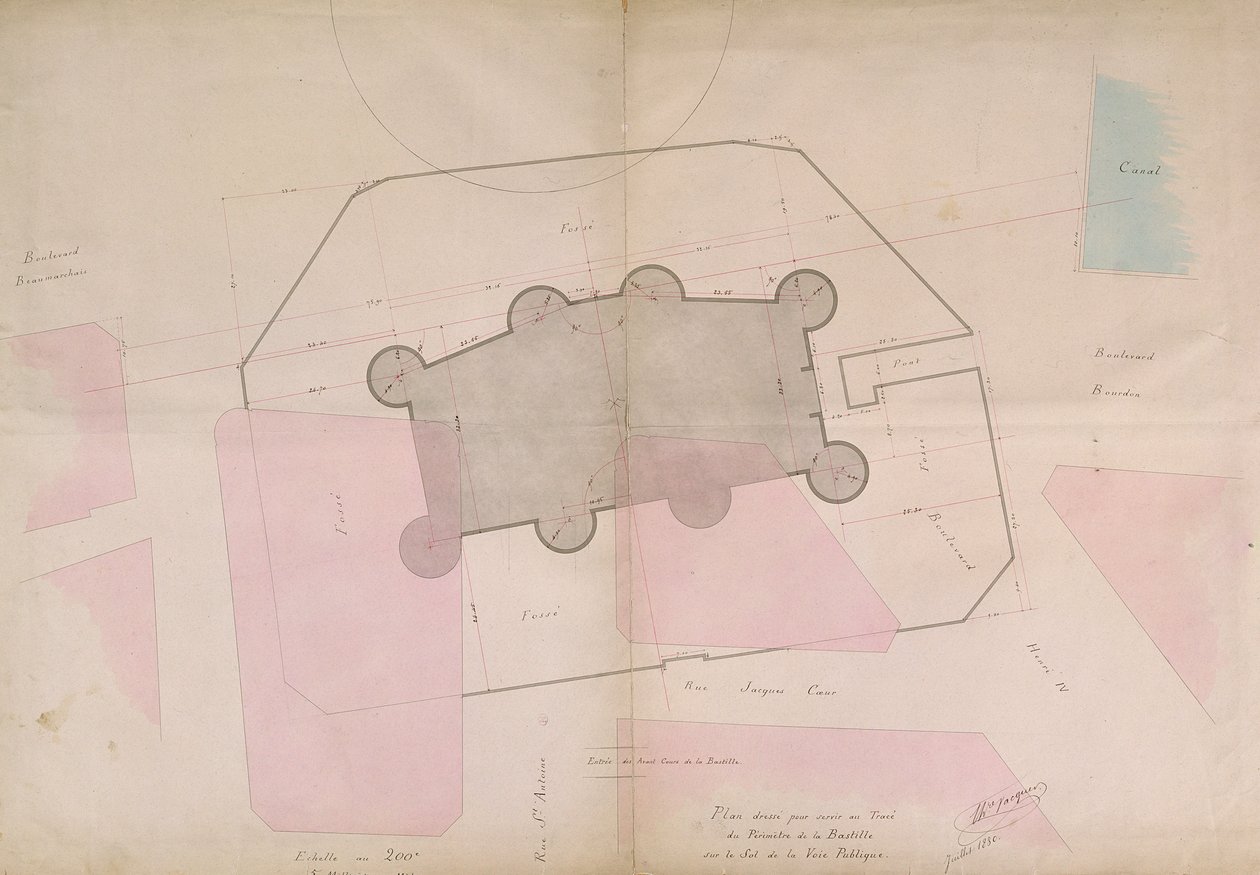 Suunnitelma, joka esittää Bastillen kehäviivat, 1830 tekijältä French School