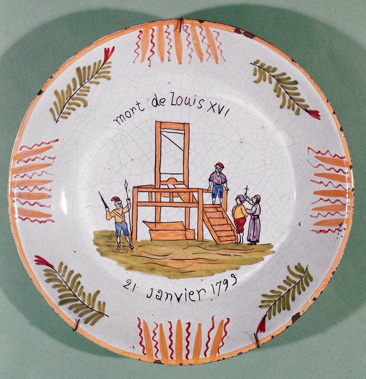 Lauta ranskalaisen vallankumouksellisen kuvion muistoksi Louis XVI:n teloituksesta 21. tammikuuta 1793 (fajanssi) tekijältä French School
