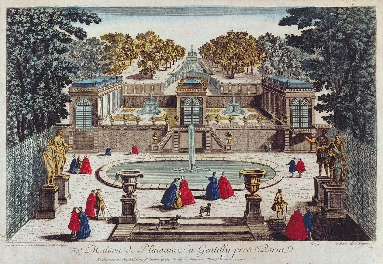 Pleasure Garden Gentillyssä lähellä Pariisia (värikaiverrus) tekijältä French School