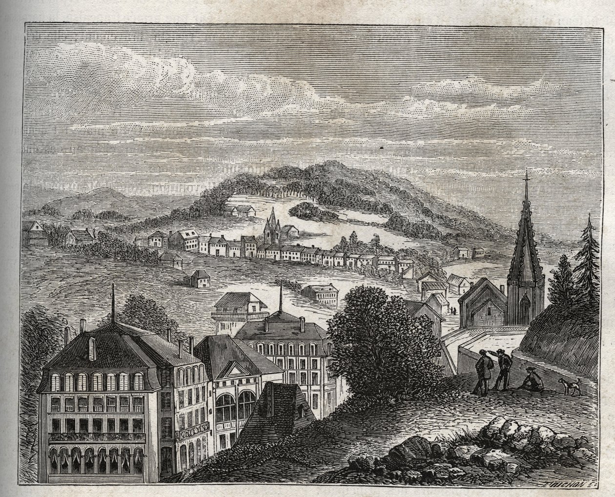 Plombieres-les-Bains (Plombieres les Bains) Vogeesien lämpökylpylä - kaiverrus "La France illustree: maantiede, historia, tilastohallinto" V.A. Maltaanruskea. 1884 tekijältä French School