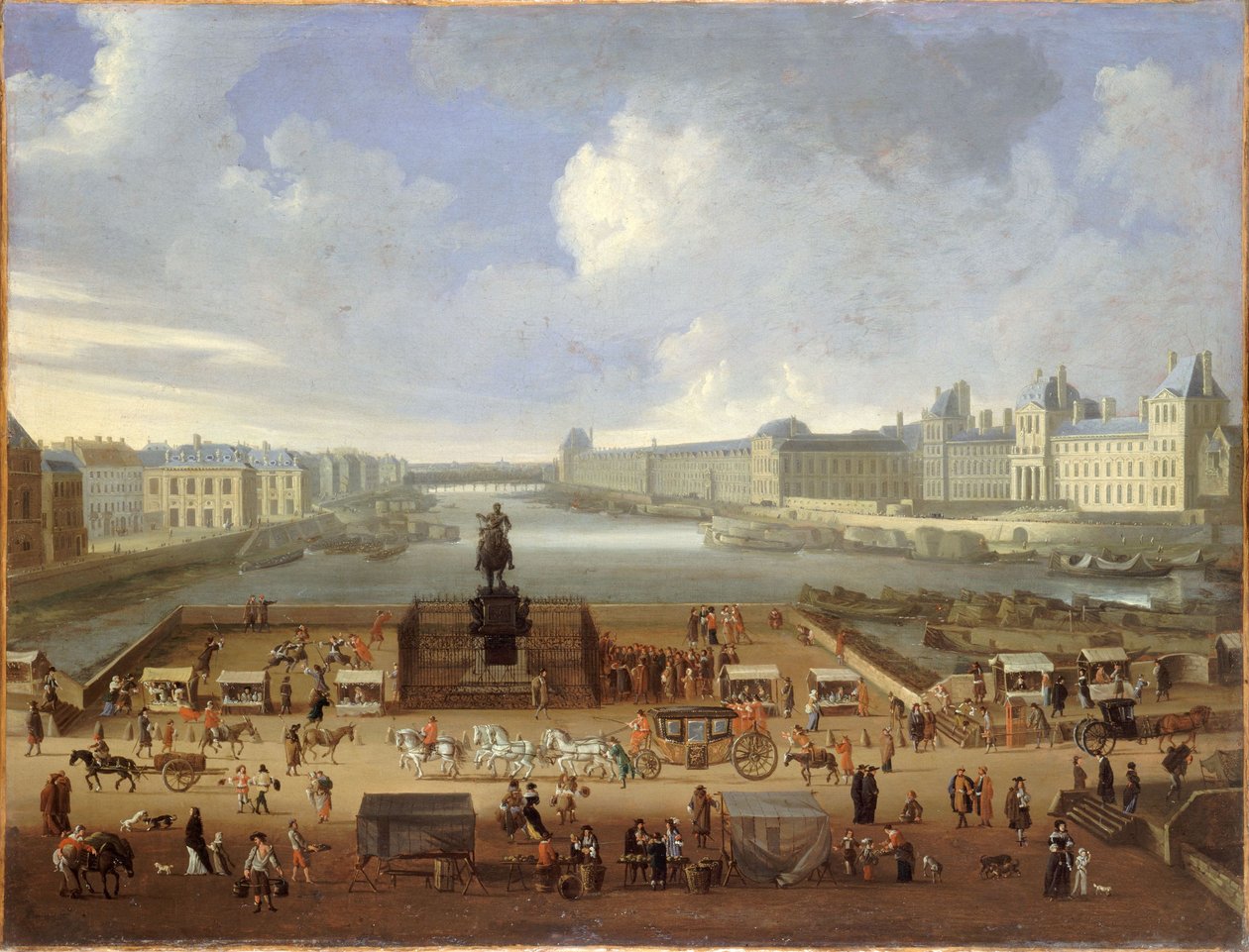 Pont Neuf ja Louvre, n. 1669 (öljy kankaalle) tekijältä French School