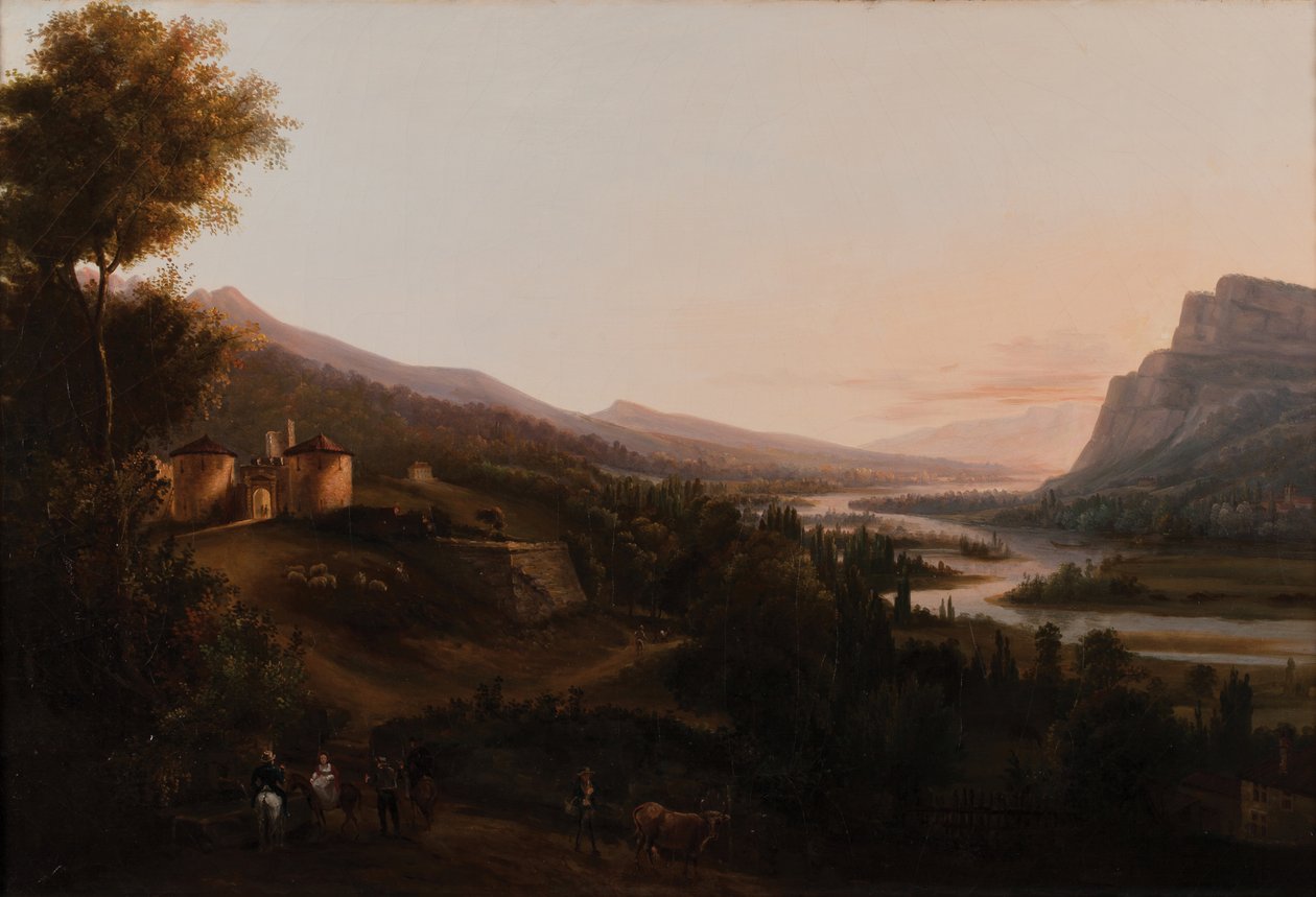 Pontcharra Valley tai Isère Valley, Château Bayard 1800 1850 (Öljy kankaalle) tekijältä French School